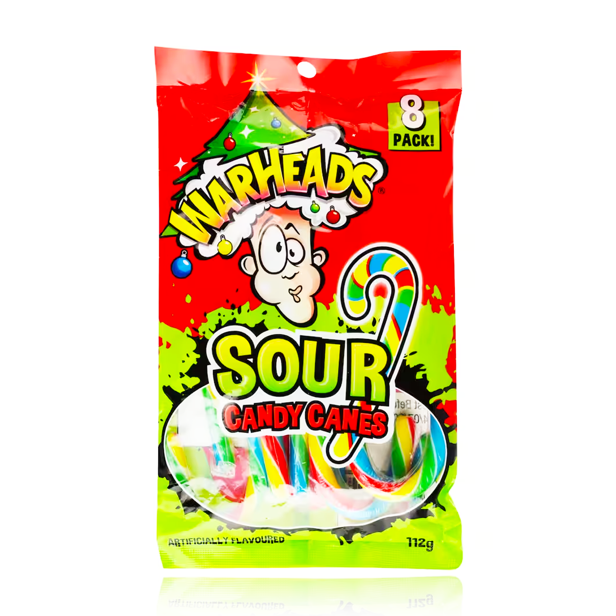 Warheads Strawberry Sour Candy Cane 8PK 112g United Sweets