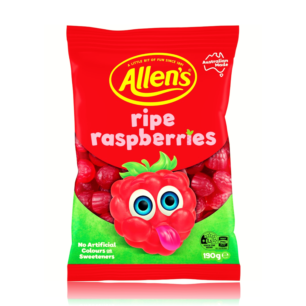 Allen's Ripe Raspberries Lollies 190g (AU MADE)