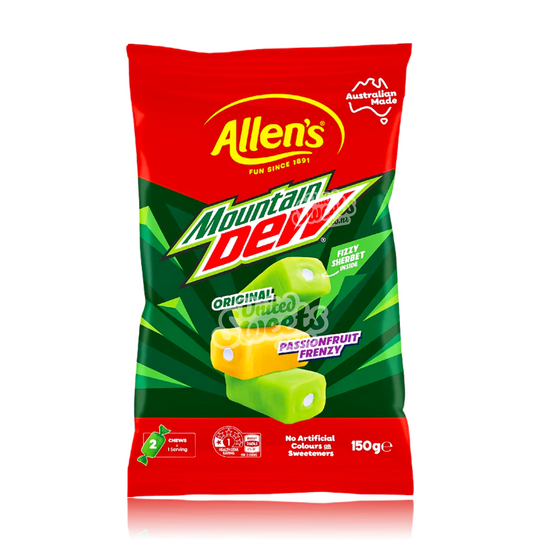 Allens Mountain Dew FIZZY SHERBET CHEWS 190g (AU MADE)