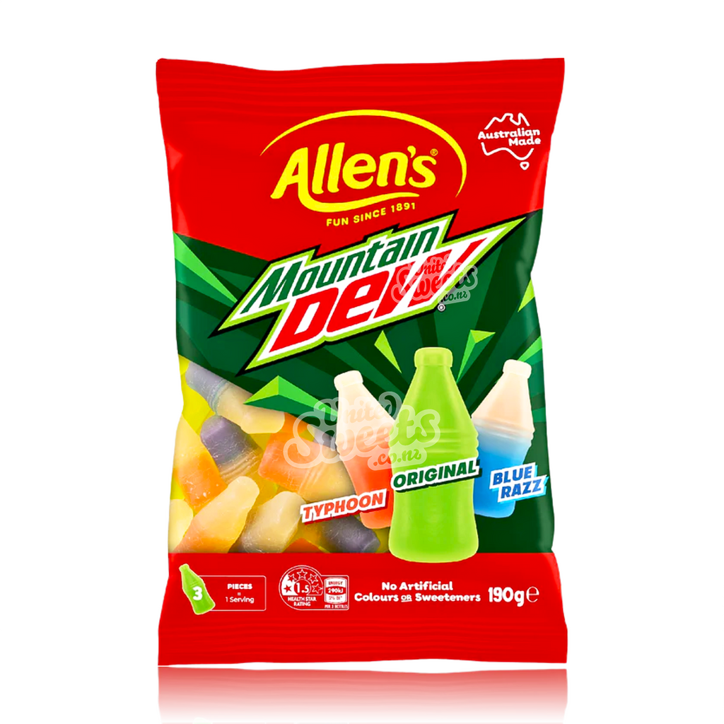Allens Mountain Dew Soda Bottles 190g (AU MADE)