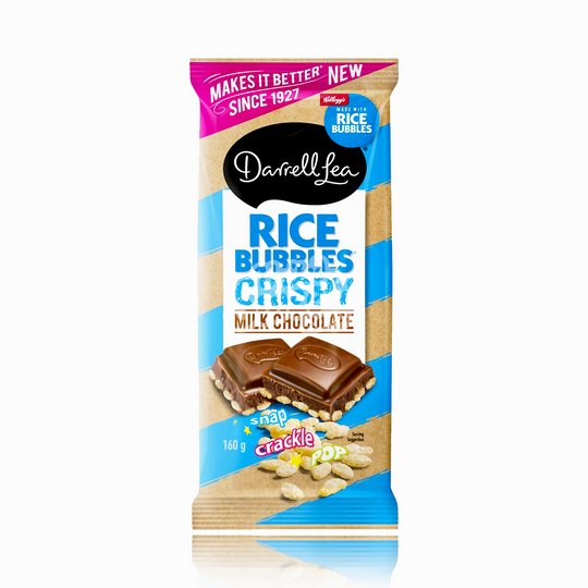 Darrell Lea Rice Bubbles Crispy Milk Chocolate Block 160g