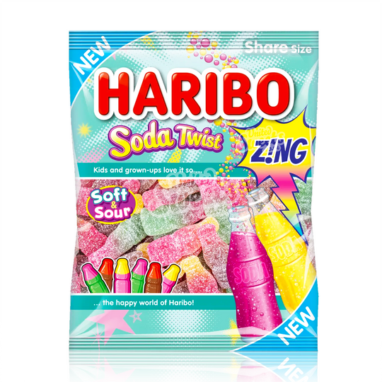 Haribo Soda Twist Zing Peg Bag 160g (UK Made)