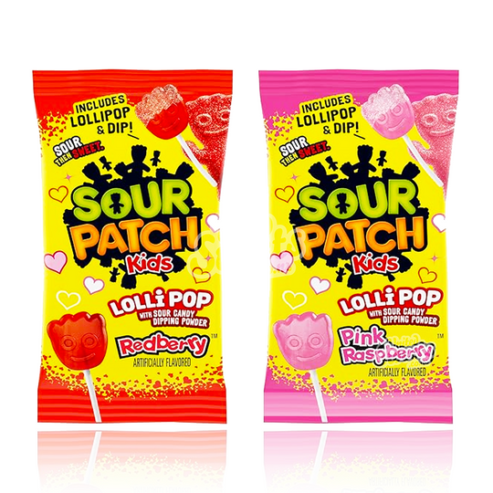 Sour Patch Kids Pink & Red Lollipops With Sour Candy Dipping Powder Single (BEST BEFORE: 23/04/2025)