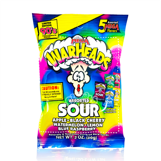 Warheads Mega Assorted Sour Hard Candy – Limited Edition 90’s Throwback Pack 56g