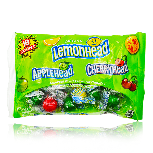Lemonhead, Applehead & Cherryhead Mixed Jumbo Balls Bag 142g