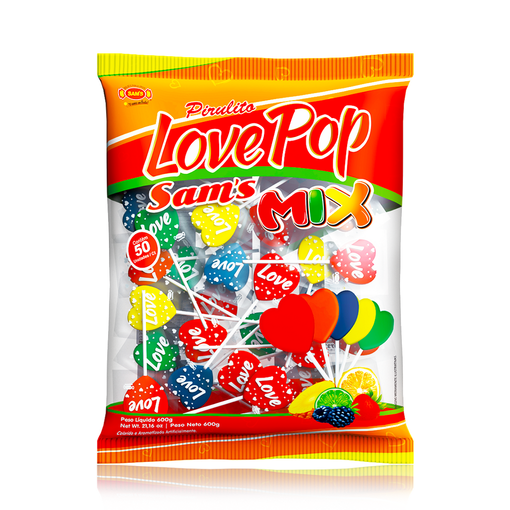 Love Pop Sam's Mix Heart Lollipops Bag 600g