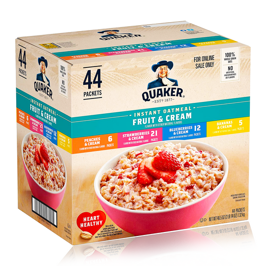 Quaker Instant Oatmeal 4 Flavour Fruit & Cream Variety Pack 44 Count 1.32kg