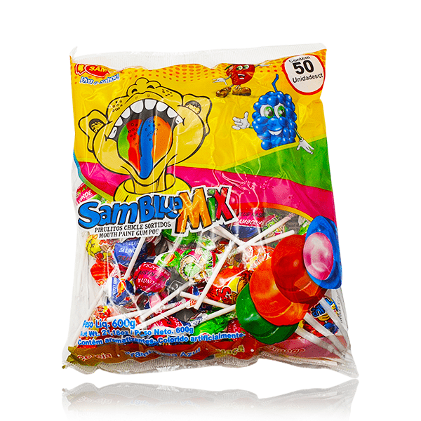 Samblue Mix Mouth Painter Lollipops Bubble Gum Bag 50 Pieces
